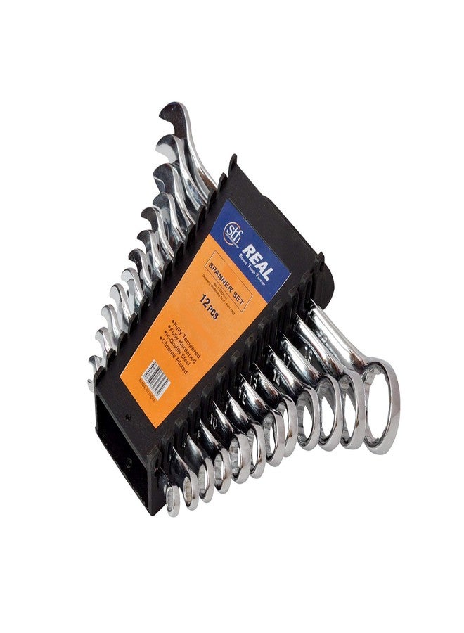 REAL stf Heavy Duty Elliptical Round Combination Spanners with Hanging Tray - Set of 12 Pieces - Image 1
